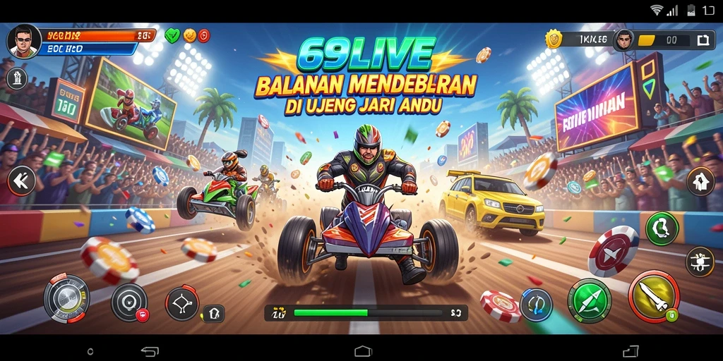 Tangkapan layar menunjukkan aksi balapan mendebarkan dalam 69LIVE.