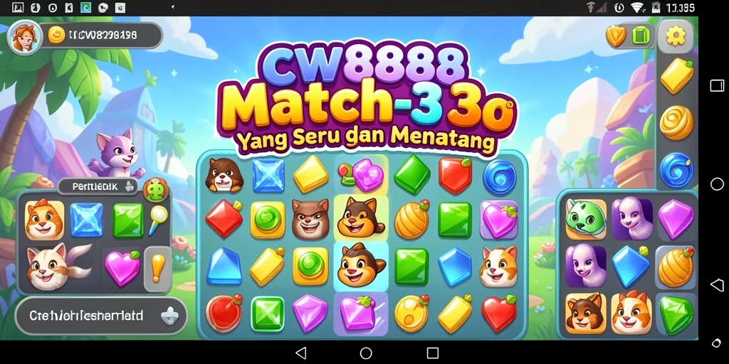 Screenshot gameplay CW8888 menampilkan pertarungan seru di dunia Match-3.