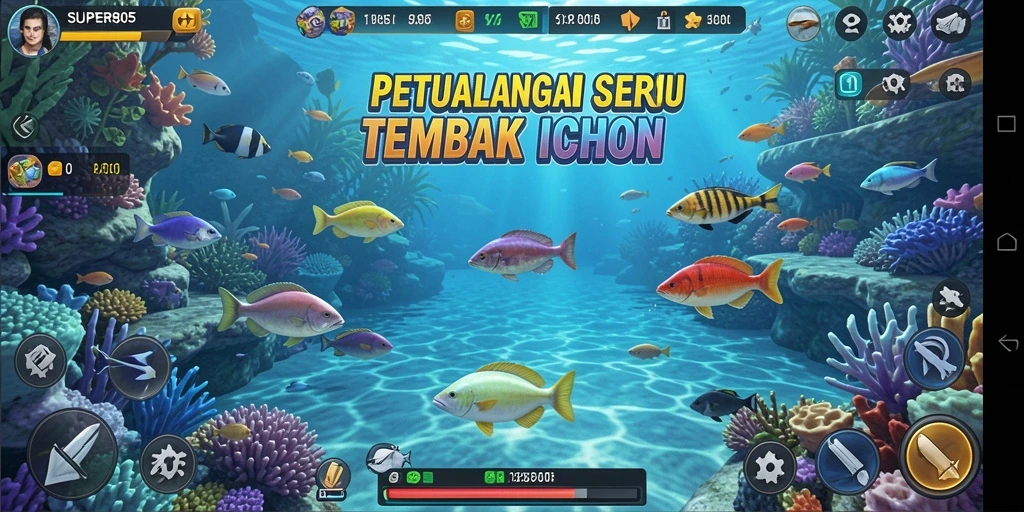 Tangkapan layar utama SUPER805 menampilkan aksi tembak ikan yang seru.
