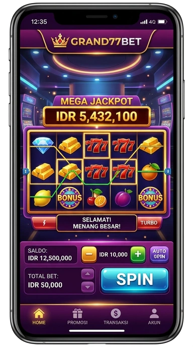Tampilan layar utama aplikasi grand77bet.